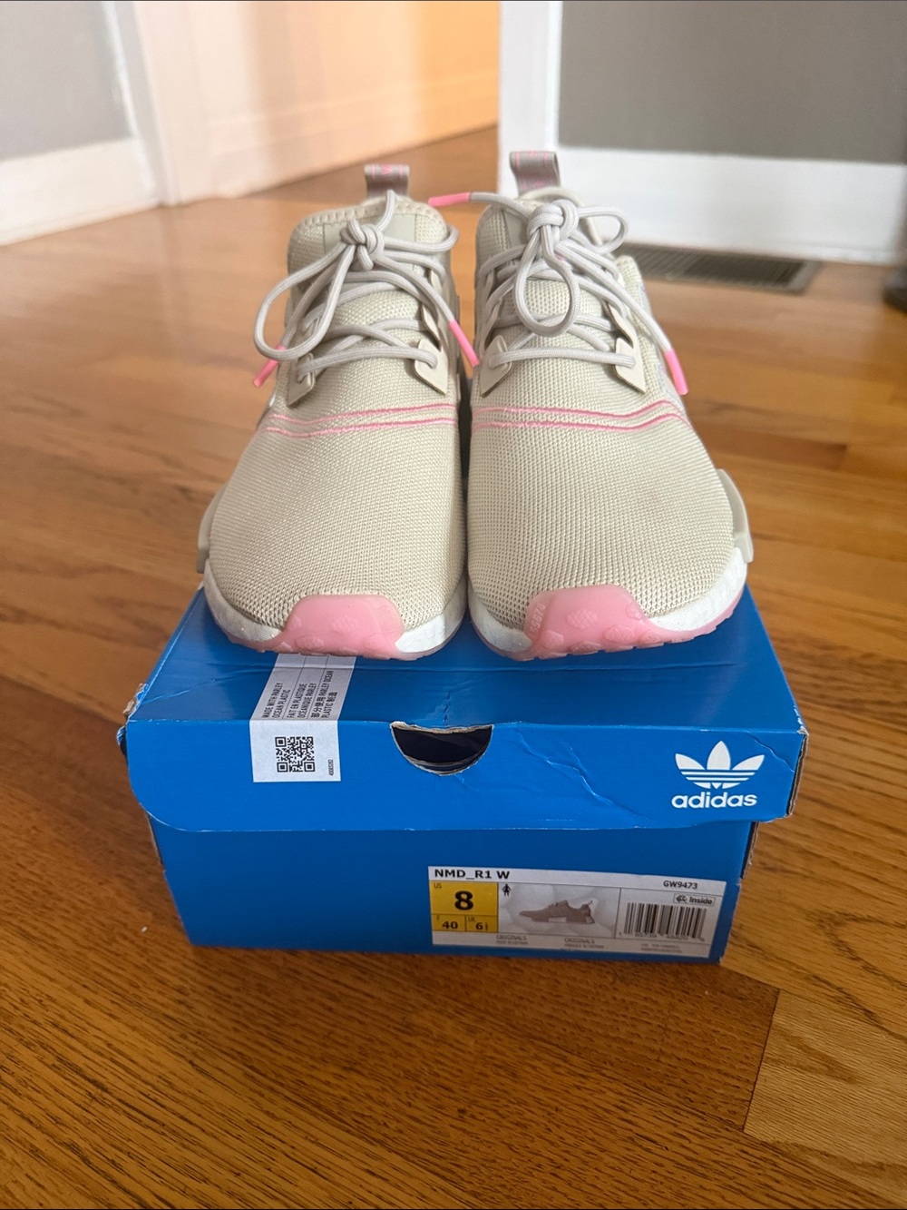 adidas NMD_R1 W Beige Knit Sneakers with Pink & Iridescent Details - Picture 6 of 6